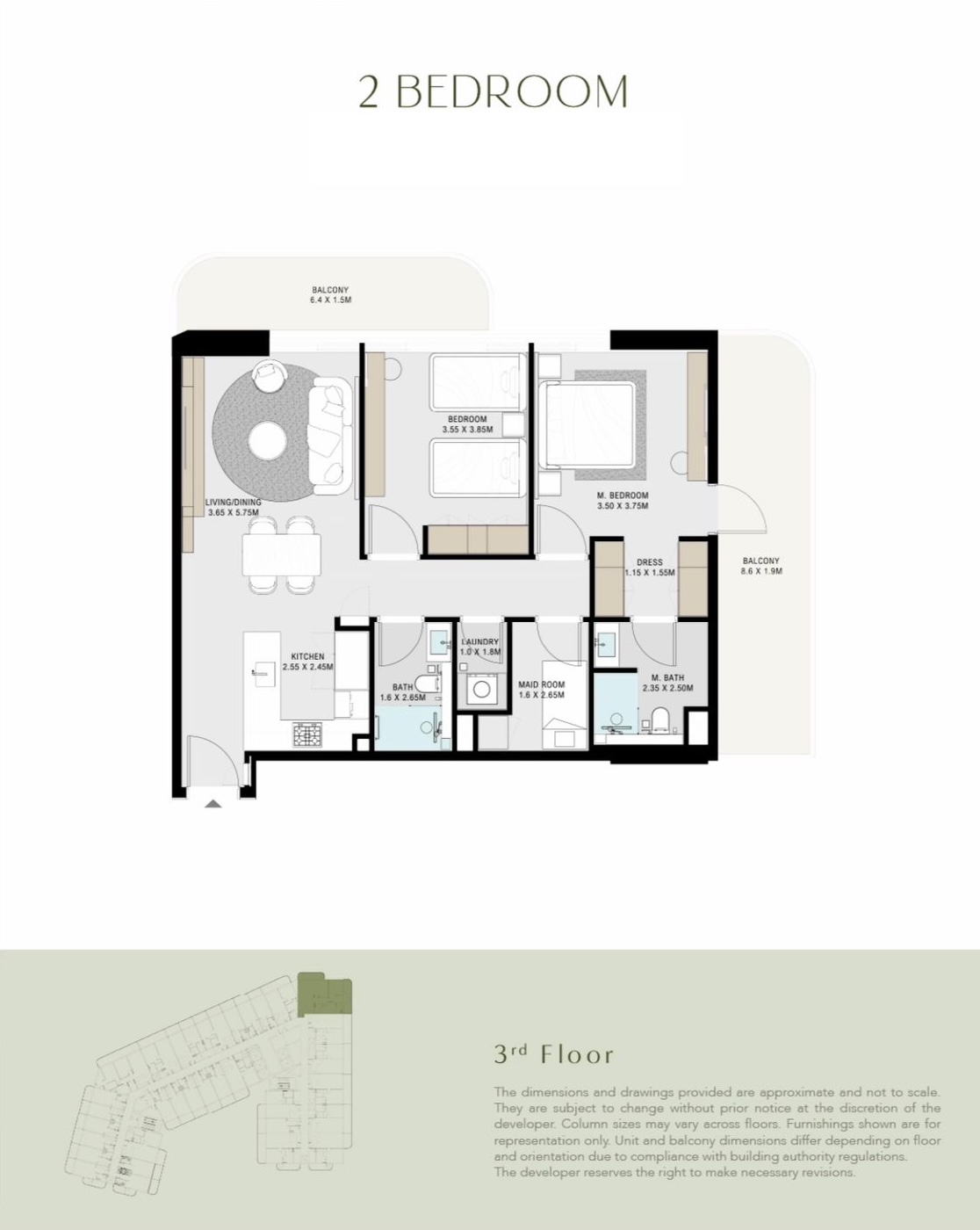 Floor Plan — 2BHK + Maid's | Cove Grand by Imtiaz